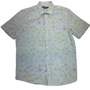 Perry Ellis Men's Blue w/yellow Design Button-dn Short Sleeve Shirt Size Large